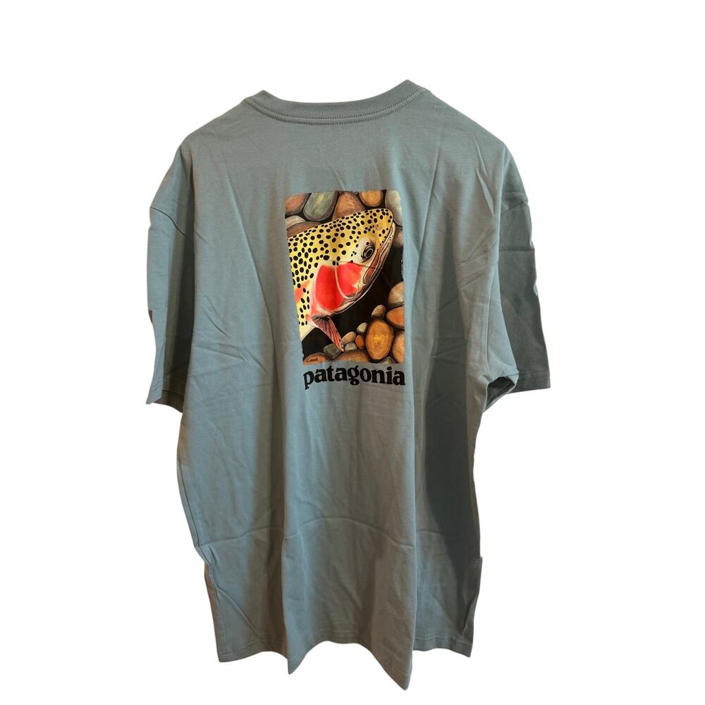 Patagonia NWT Deadstock Y2K Trout Head Fishing Graphic T-Shirt Sz L Men’s Blue